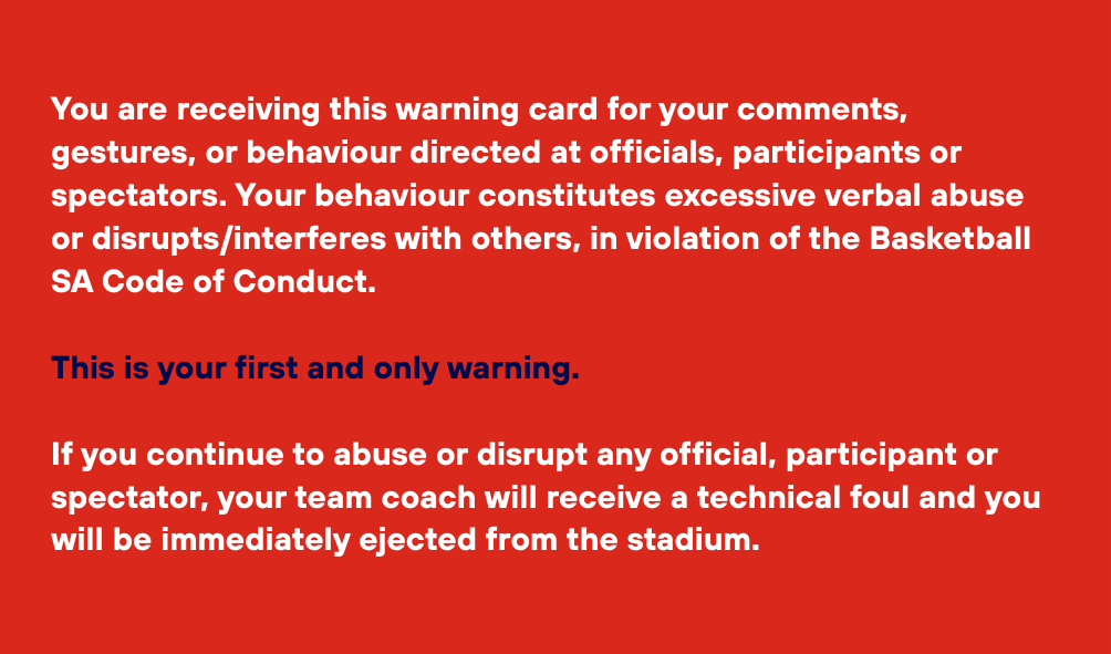 Nba Warning Card Behaviour Management Framework - Basketball SA